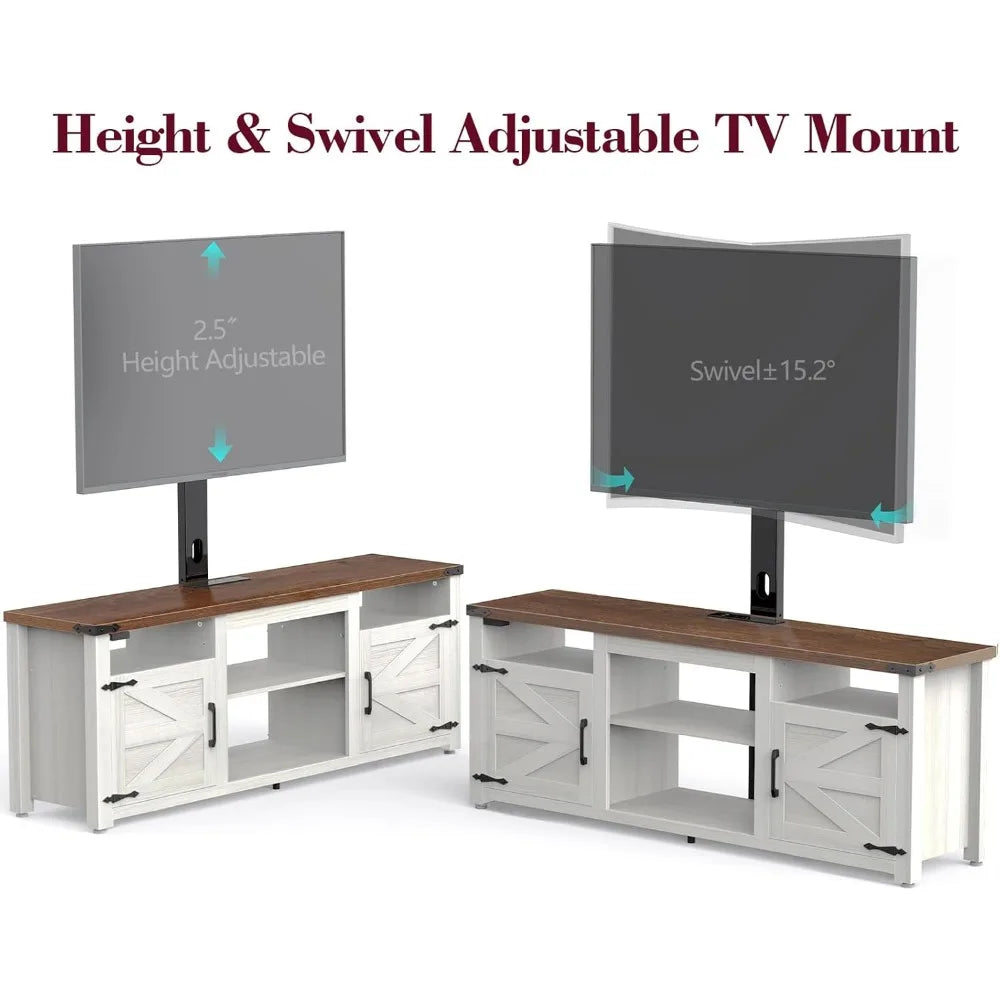 TV Stand with Mount, Farmhouse TV Stand for 32-75 inch TVs with Charging Station LED Lights, Entertainment Center with Storage