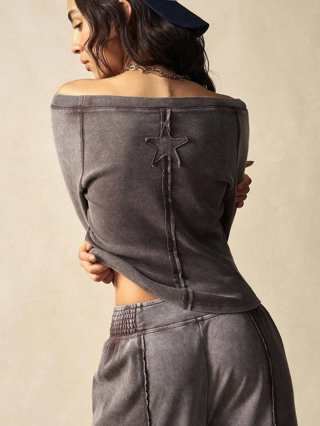 Boho Casual Ribbed Knit Women's 2-Piece Set, Autumn/ Winter Crop Top & Pants