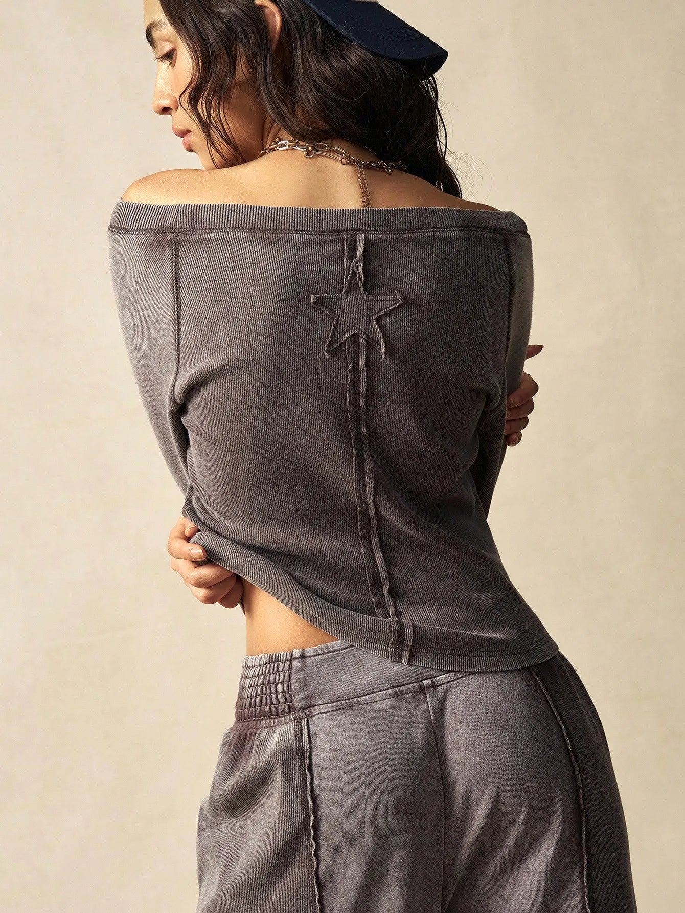 Boho Casual Ribbed Knit Women's 2-Piece Set, Autumn/ Winter Crop Top & Pants