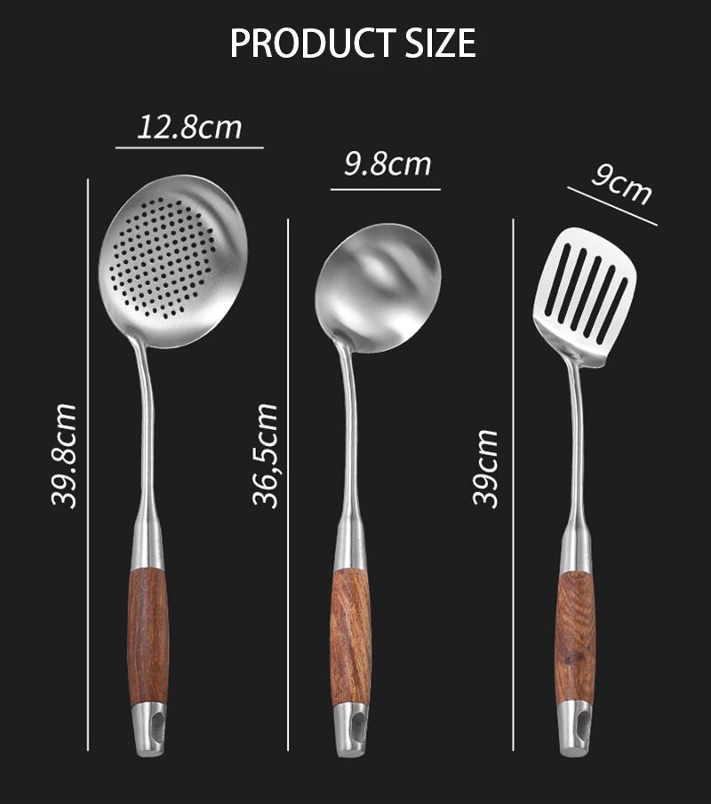 Kitchen Utensil Set 7 Piece 304 Stainless Steel Cookware Set, Rosewood Handle Spatula- Household Cooking/ Baking Tools
