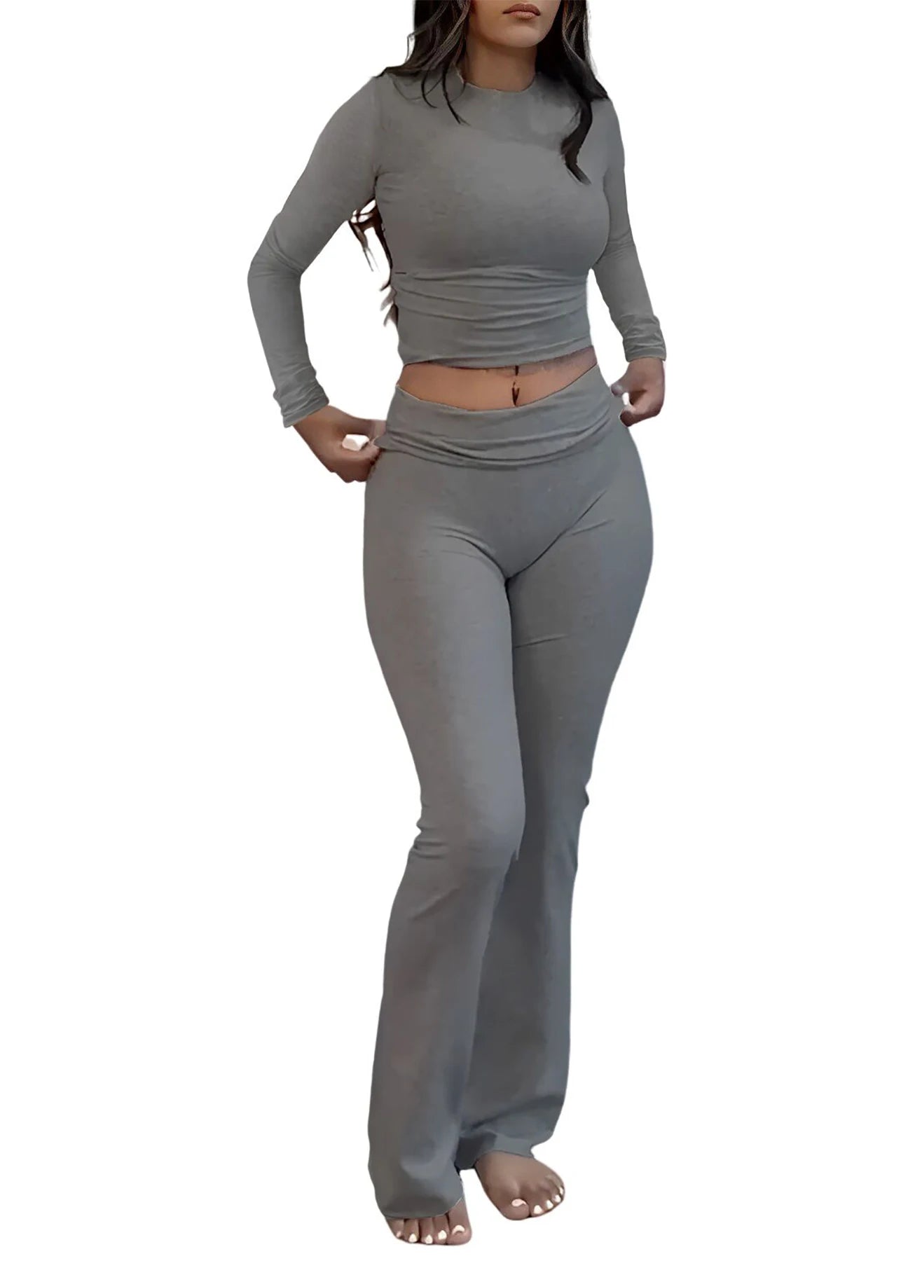 Women's Yoga Two-Piece Set, Long-Sleeve, Wide-Leg Activewear Set/ Casual Home Yoga Set