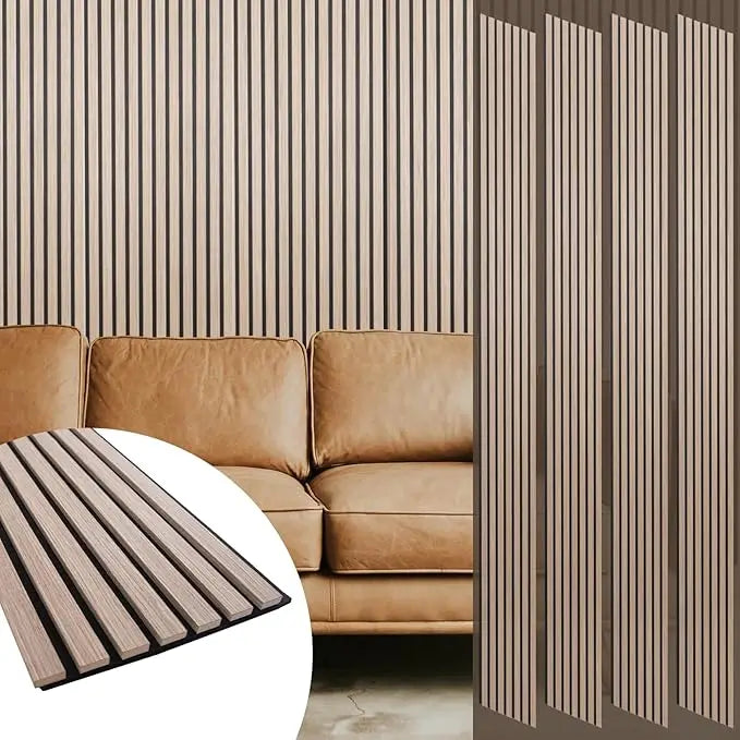 Wood Panels for Wall and Ceiling - 108 x 11 Inch Wood Slat Acoustic Panels 4 PCS - Modern Sound Absorbing Wall Panels