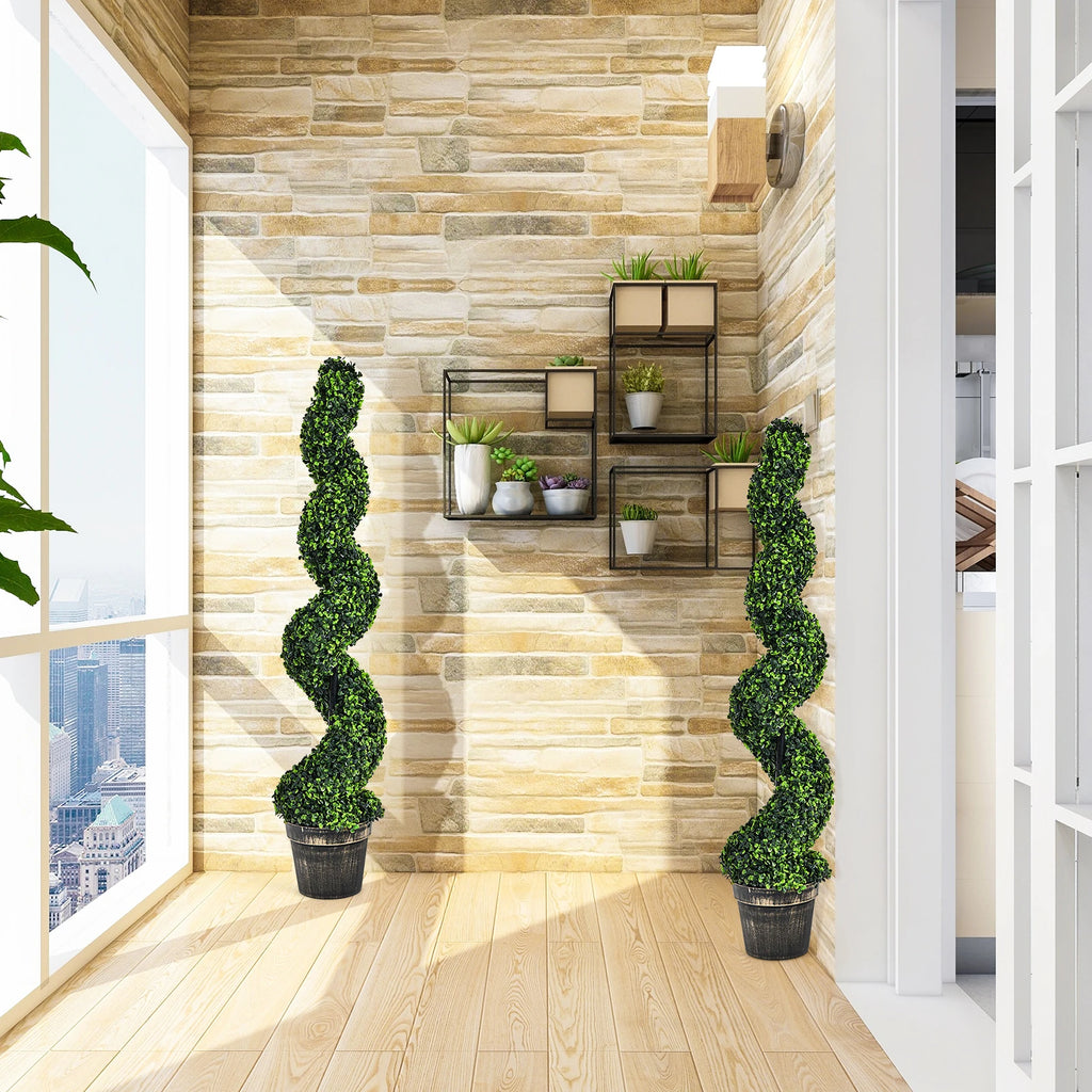2 Pack 4FT Artificial Spiral Boxwood Topiary Tree Indoor Outdoor Decor