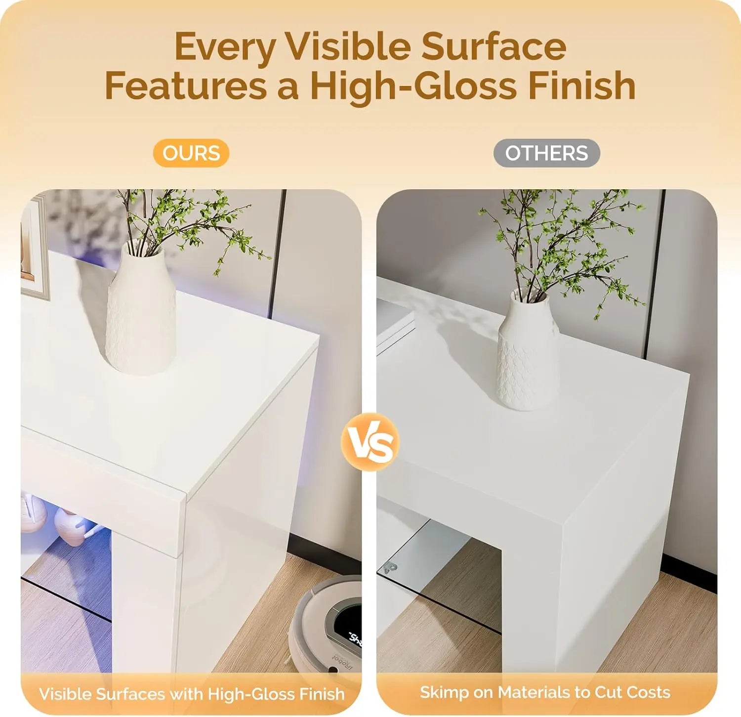 63'' High Glossy Modern Entertainment Center with LED Lights and Storage for 55/60/65/70 Inch TV (White, 63'' x 14'' x 18'')