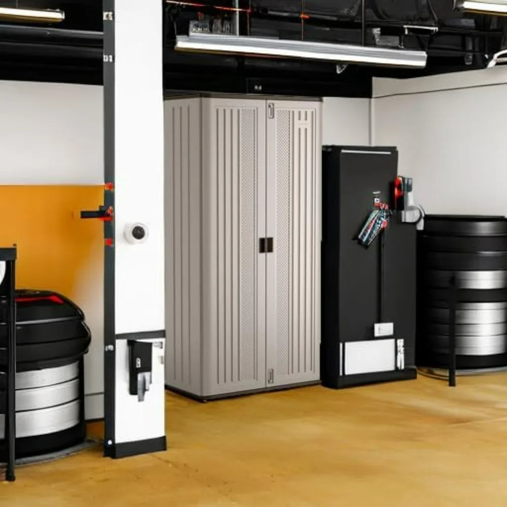 Mega Tall Storage Cabinet, 31 Cubic Feet, 3 Adjustable Shelves, Platinum and Slate Finish - Ideal for Garage or Basement