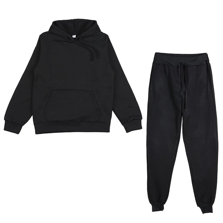 Two Piece Set Casual Fleece Tracksuit Women Winter/ Women's Set/ Oversized Hooded Long Sleeve Hoodie/ Sport Pants