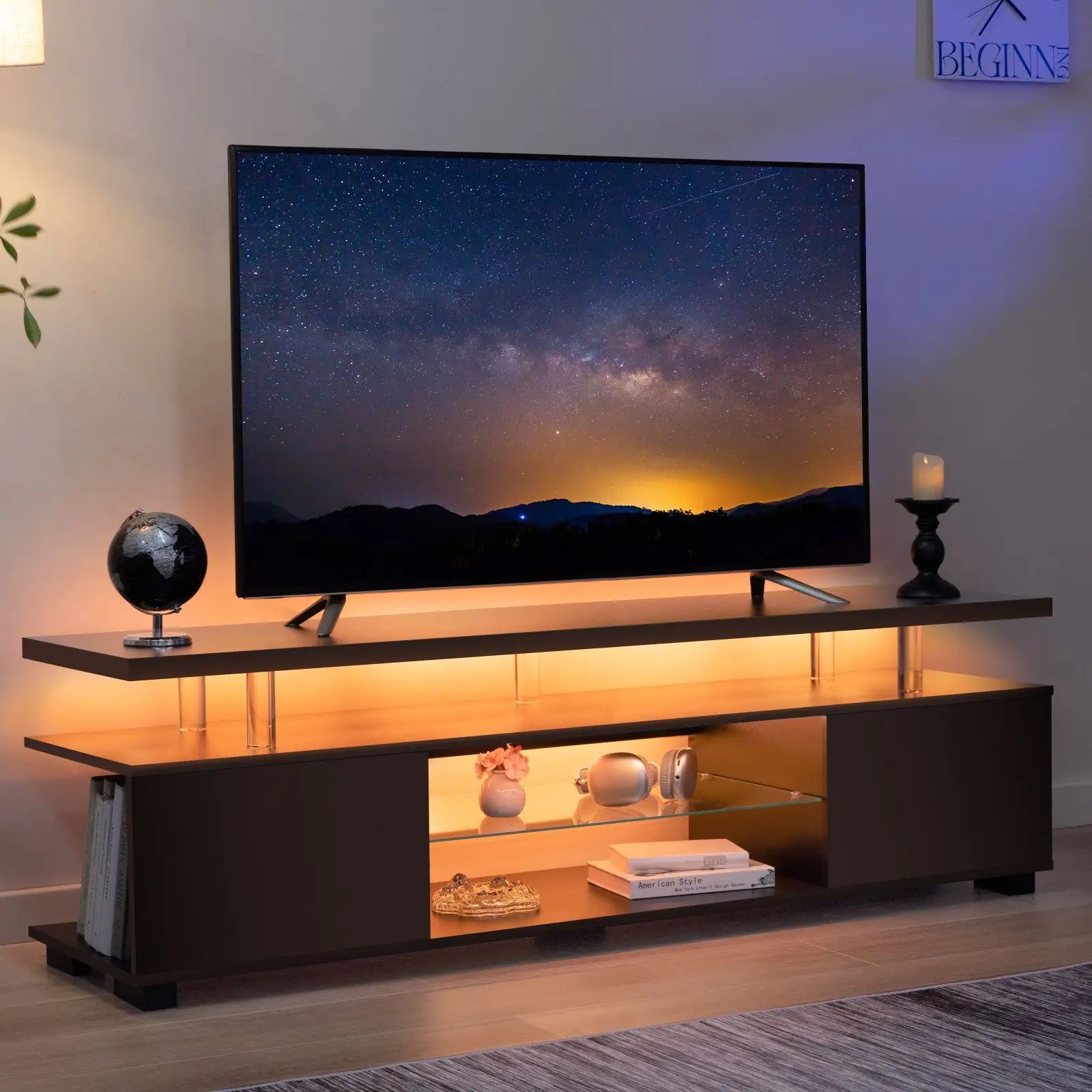 Cubehom LED TV Stand White Entertainment Center, Gaming Center for 60- 65inch TV with Storage, TV Stands for Gaming/ Living