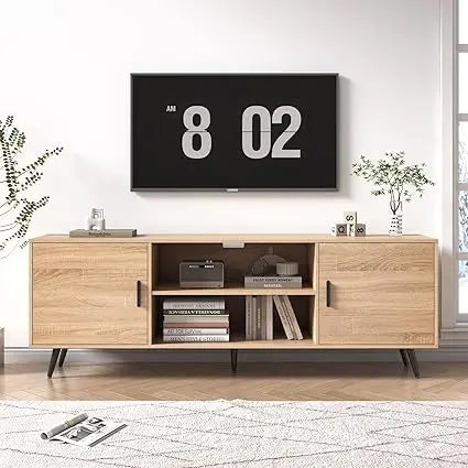 Mid Century Modern TV Stand 70" for 75" TV, Wood with Storage, Entertainment Center for Living Room & Bedroom,