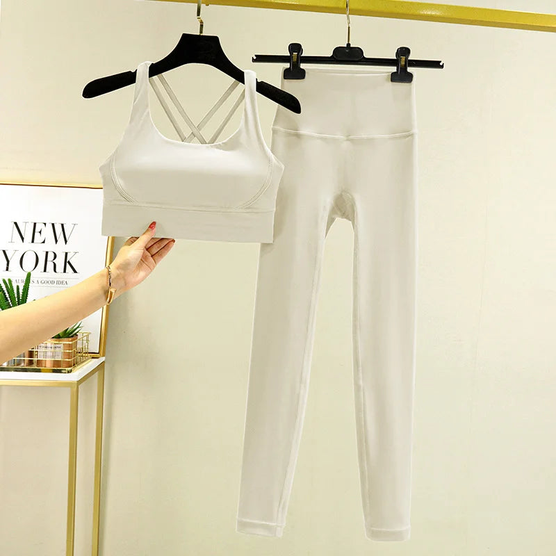 TRY TO BN Women's Tracksuit Yoga Set Fitness Leggings/ Sports Bra/ Naked Sportwear Breathable Workout Two Pieces Suit Gym Clothes