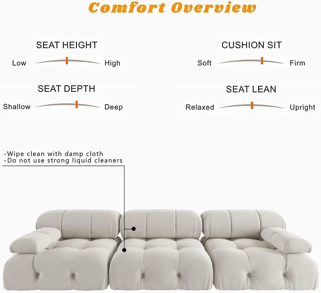 104" Minimalist Modular Sectional Sofas/ Modern Velvet Convertible Couches/ 3 Seats/ Living Room Sofa Sets for Office/ Apartment