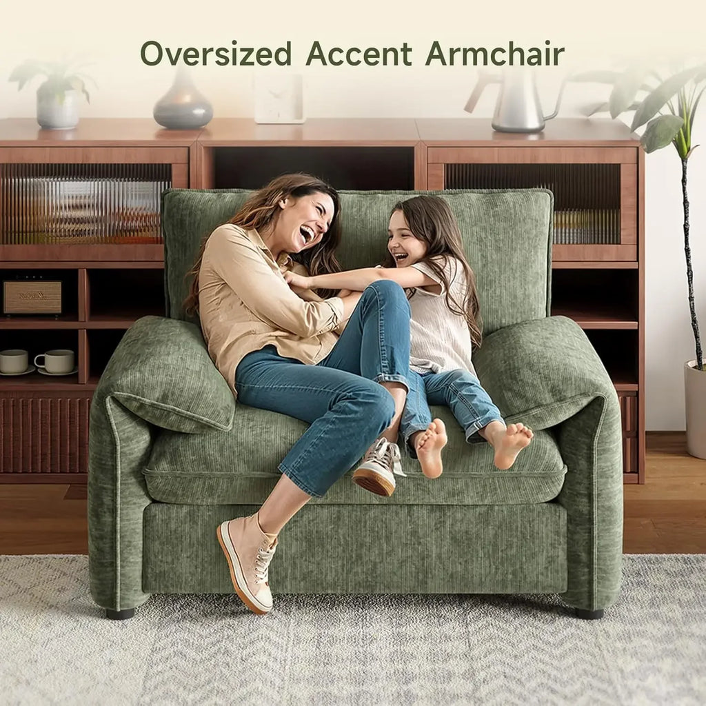 Oversized Accent Chair, 42 Inch Chenille Fabric Armchair, Comfy Single Sofa Chair with Padded Arms, Pocket Spring Cushion