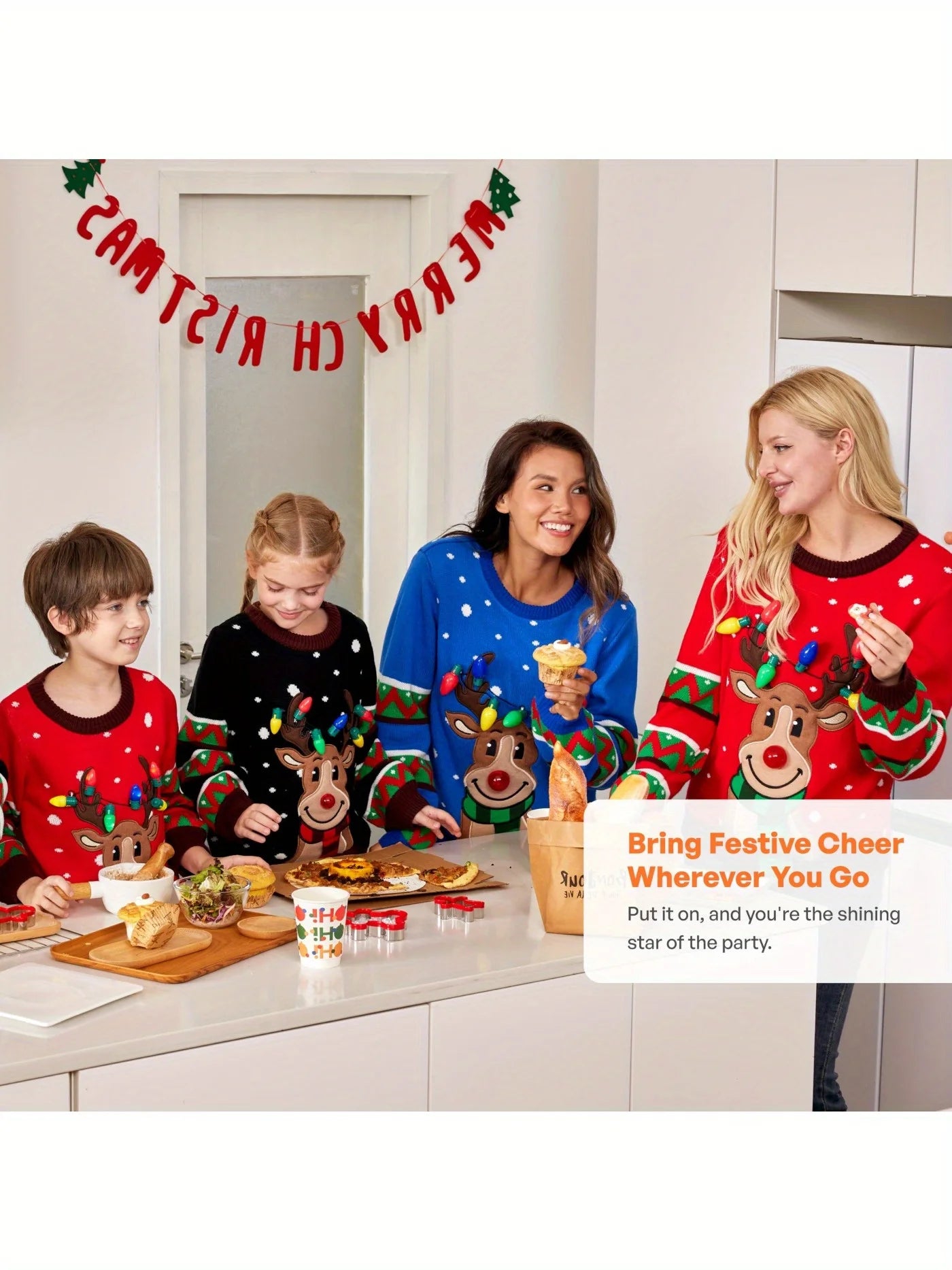 Kid's Christmas Ugly Sweater LED Light Up Reindeer Xmas Sweater Built-in Light Bulbs for Boys Girls (Red, Medium)