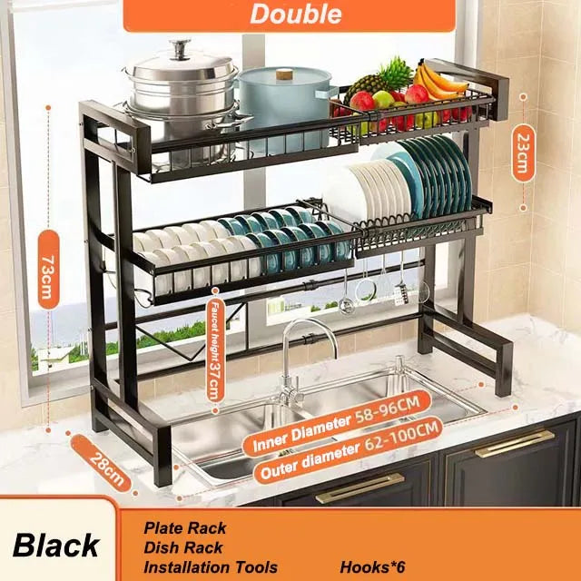 Kitchen Storage Shelf Above The Sink, Stretchable Bowl Draining Rack, Multifunctional Dish, Knife, Spoon, Sink Rack Set Organizer