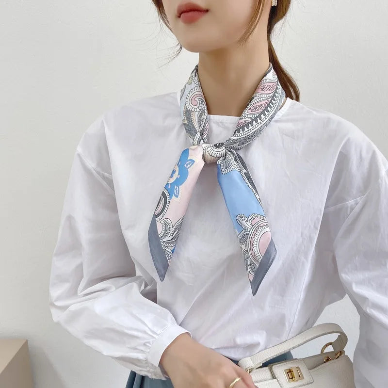 Luxury Silk Scarf/ Neckerchief/ Women's Silk Square Scarf/ Purse Scarf for Women Designer Silk Headscarf