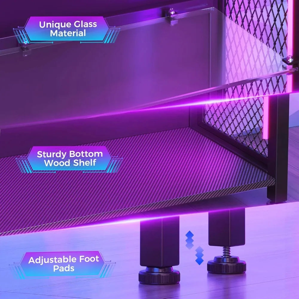 LED Display Cabinet with Glass Shelves, 5-Tier RGB Lighting Curio Case for Collectibles Storage