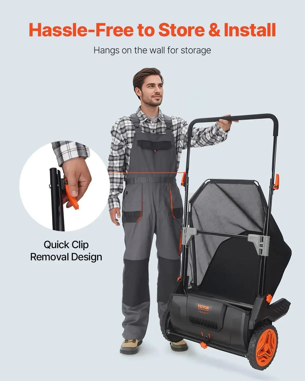 Push Lawn Sweeper, 21-inch Leaf & Grass Collector, Strong Rubber Wheels & Heavy Duty Thickened Steel