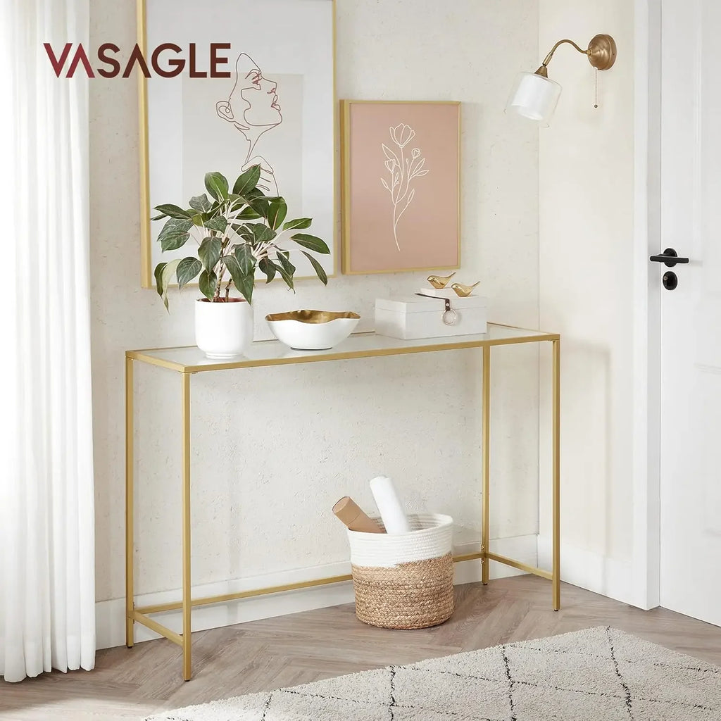 47.2 Inches Console Table, Tempered Glass Sofa Table, Modern Entryway Table, Sturdy Metal Frame,Easy to Assemble,Adjustable Feet