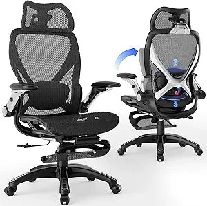 Ergonomic Office Chair: Spacious Desk Chair with Footrest, Adjustable 5D Arms and 3D Lumbar Support for Big and Tal