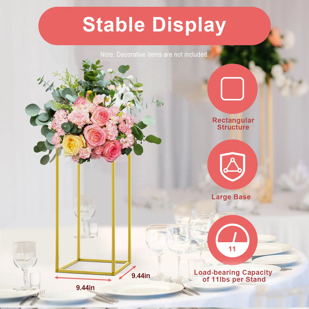 10PCS Metal Geometric Flower Vase Stand Gold Wedding Flower Stand 23.62inch Tall with Hammer for Party Table Centerpieces Events