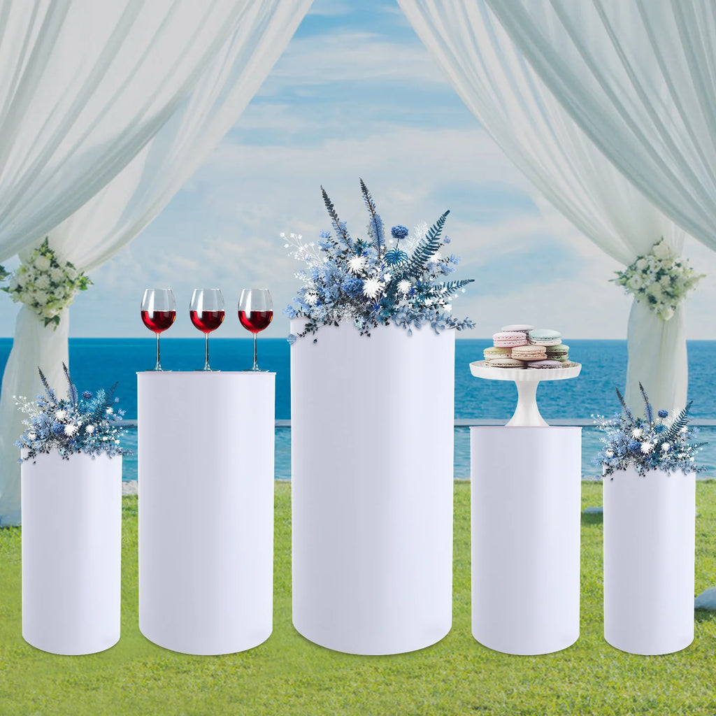5PCS Round Cylinder Dessert Cake Ornament Table White PVC Round Cylinder Pedestal Stand  Cake Display Stand for Party Wedding