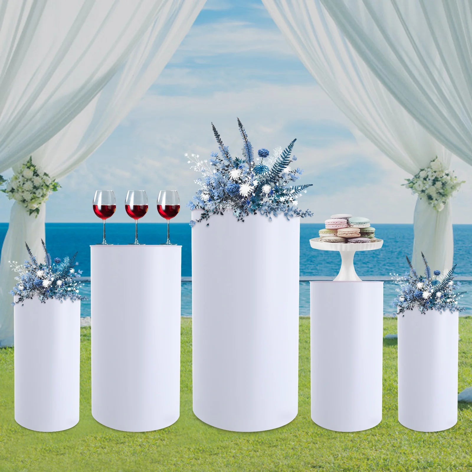 5PCS Round Cylinder Dessert Cake Ornament Table White PVC Round Cylinder Pedestal Stand  Cake Display Stand for Party Wedding