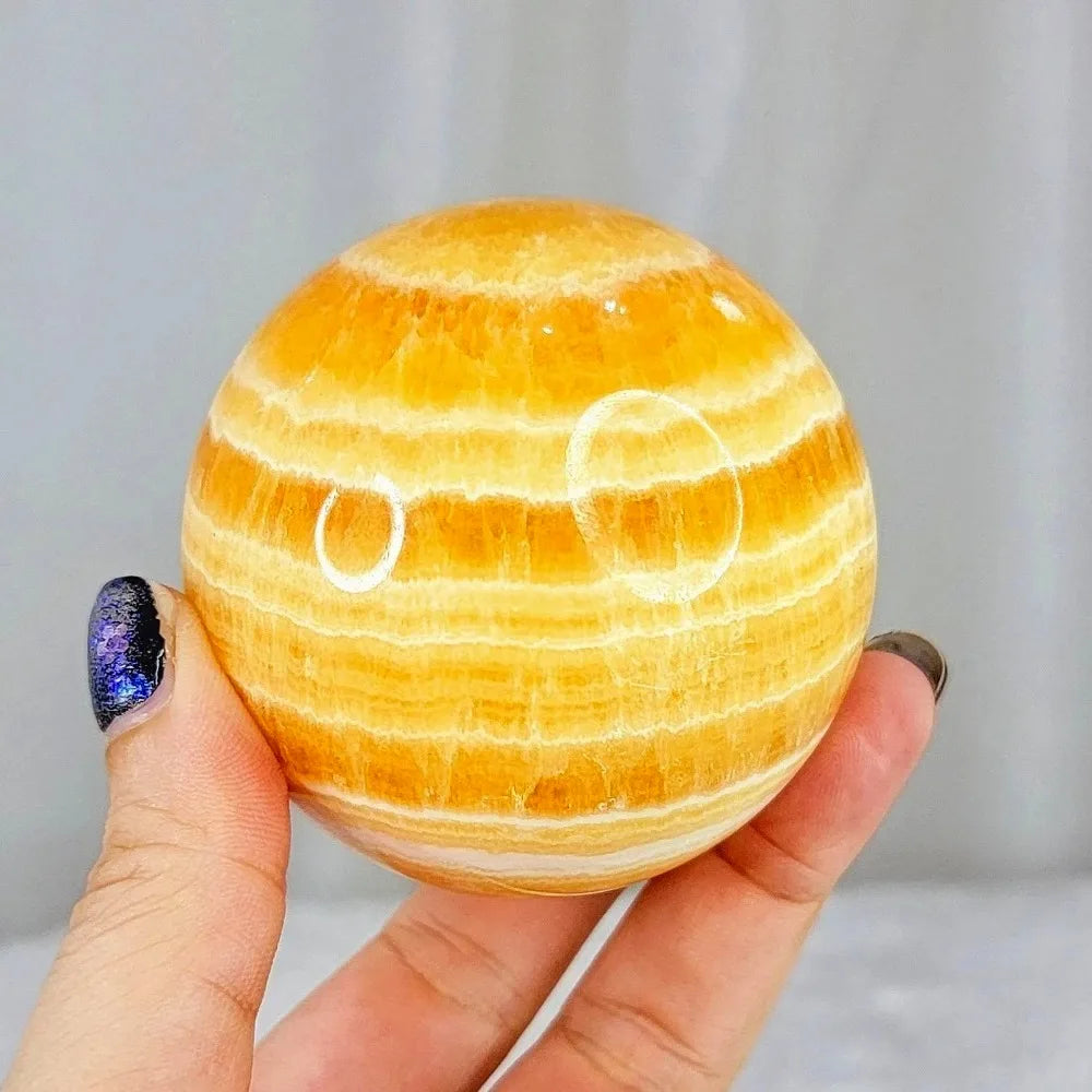 6.5-7cm  Yellow Calcite Sphere Honey Crystal  Home Decor Ball/  Healing Stone/ Stripes Orange Sphere