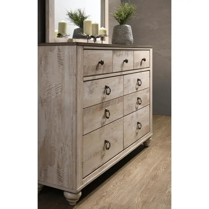 Contemporary White Wash Finish 5-Piece King Bedroom Set
