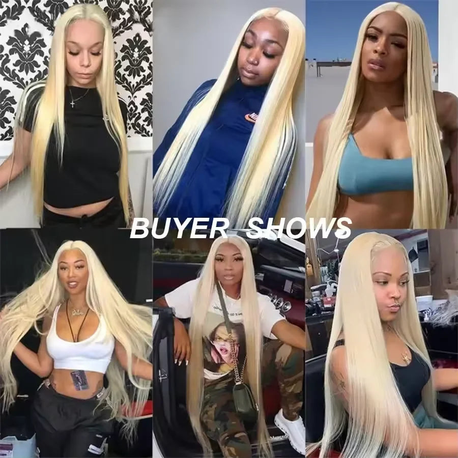 36 Inches 613 Blonde Straight Transparent Lace Front Wig/ Human Hair/ 200 Density 13x6 HD Lace Frontal Wig For Women