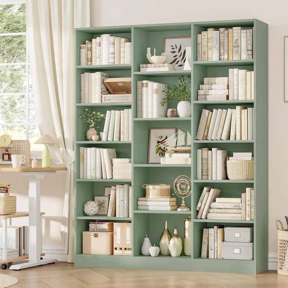 6 Tier Large Bookshelf, Triple Wide Bookcase with 17 Open Shelves, 74'' Tall for Living Room/ Home Office