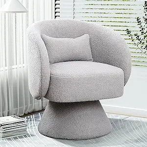 Swivel Barrel Chair, 360 Degree Modern Small Round Boucle Sherpa Swivel