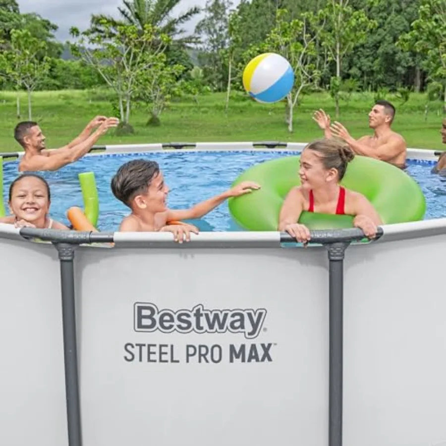 Steel Pro MAX 13' x 48" Above Ground Pool Round Metal Frame/ Outdoor Swimming Pool Set with Filter, Pump, Ladder, and Cover Gray