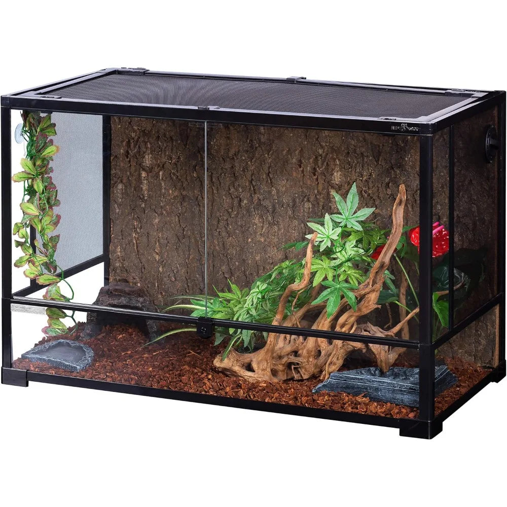 67 Gallon Reptile Glass Terrarium, Double Hinge Door Reptile Tank, Side/TOP Screens/ Ventilation Reptile