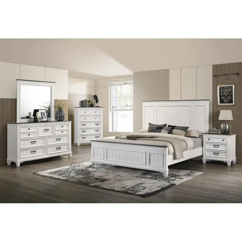 5-Piece Shiplap Panel King Bedroom Set with Bed, Dresser, Mirror, Nightstand, and Chest