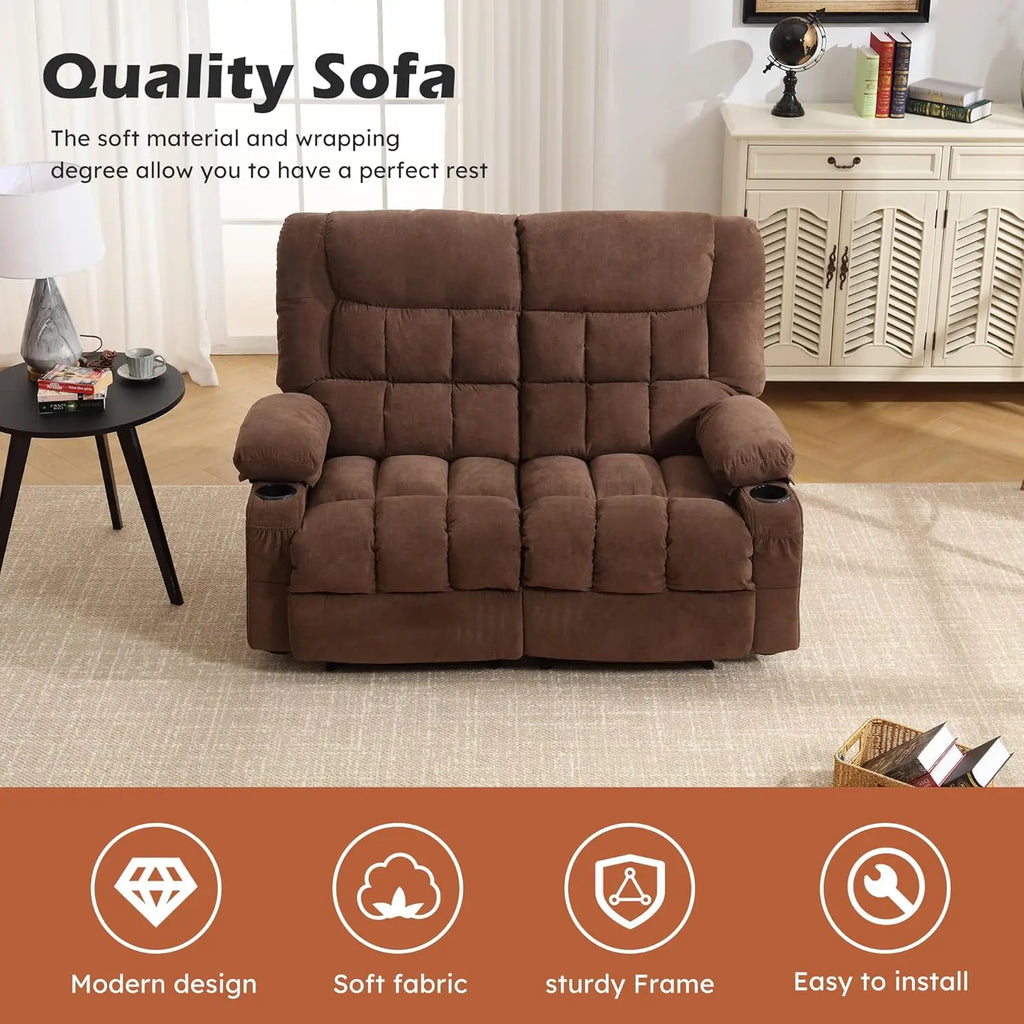 Reclining Loveseat with Cup Holders for Living Room 2 Seat Manual Loveseat Recliner with Side Pocket