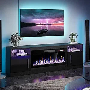 Fireplace with TV Stand 36" inch Electric Fireplace Up to 80" TVs, LED Light Entertainment Center, 70" Modern Wood High Gloss