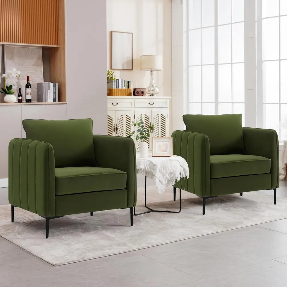 Velvet Accent Chairs Set of 2, Comfy Velvet Armchair with Thick Cushion and Wood Frame