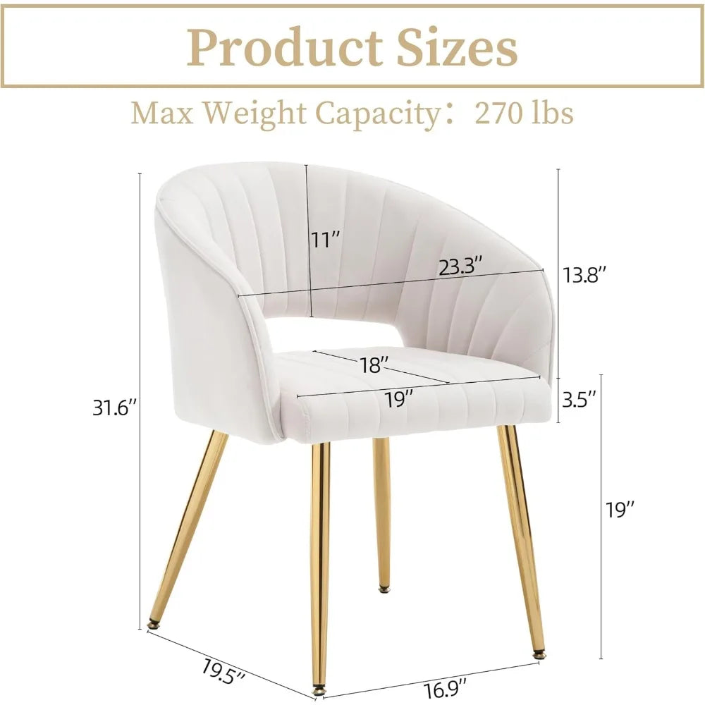 Modern Upholstered Tufted Vanity Chair Set, Gold Metal Legs Accent Armchair for Living Room