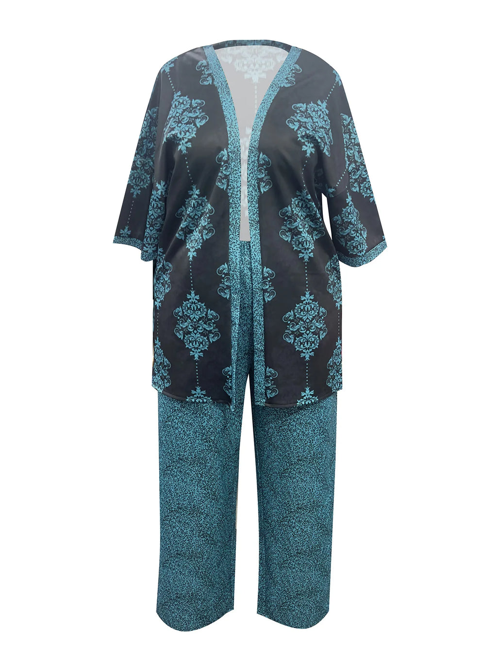 Plus - Size Casual Gem! Blue - Black Printed Set, Combines Comfort and Style