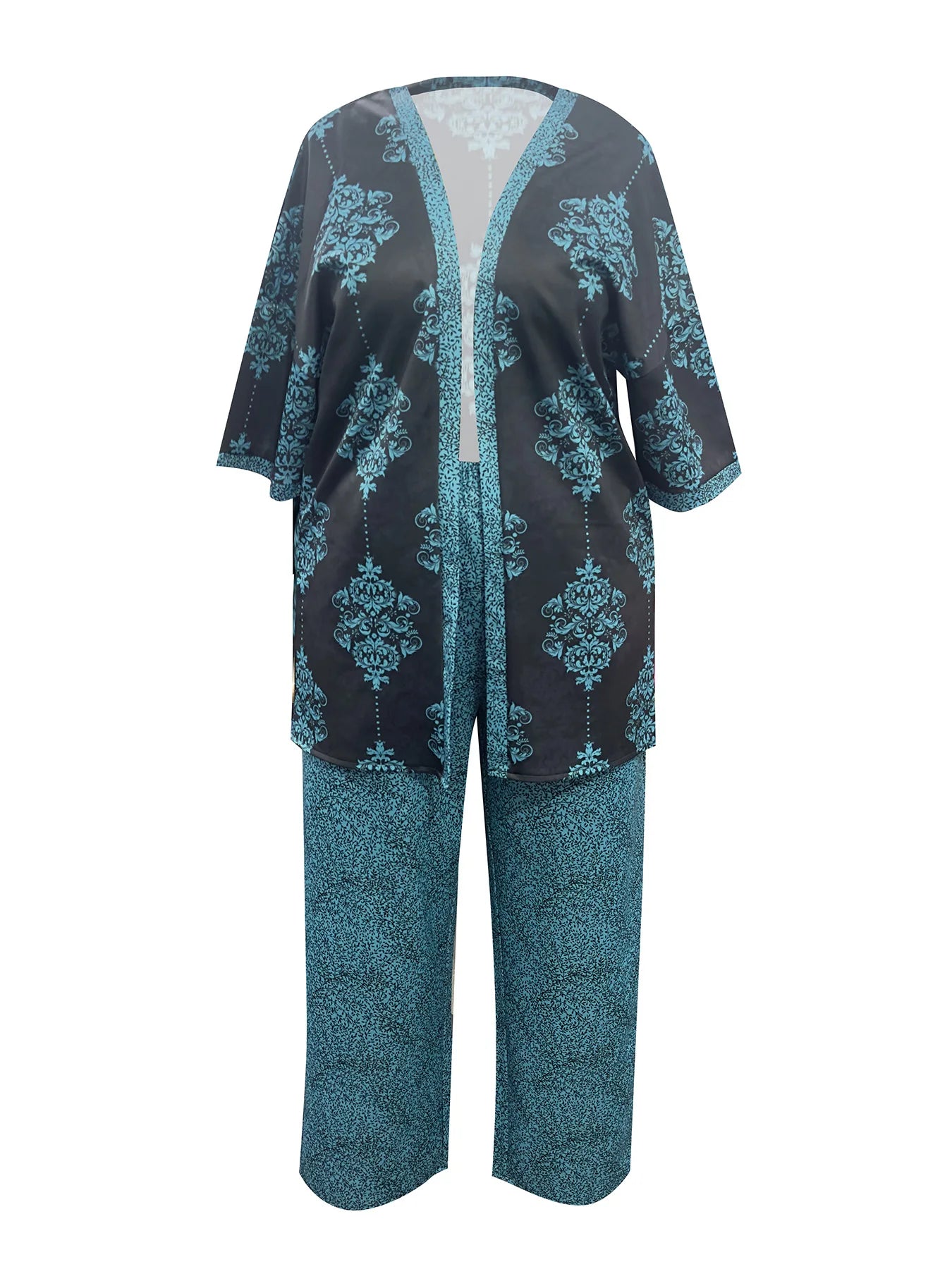 Plus - Size Casual Gem! Blue - Black Printed Set, Combines Comfort and Style