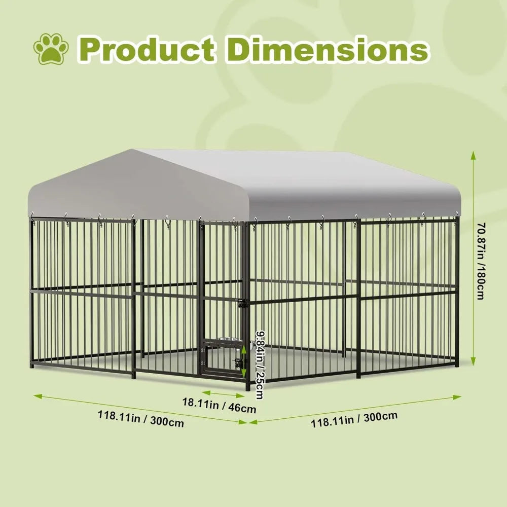 Large Outdoor Dog Kennel with 10x10x6 Dimensions, Durable Roof for Heavy-Duty Use, UV-Protected Waterproof Cover