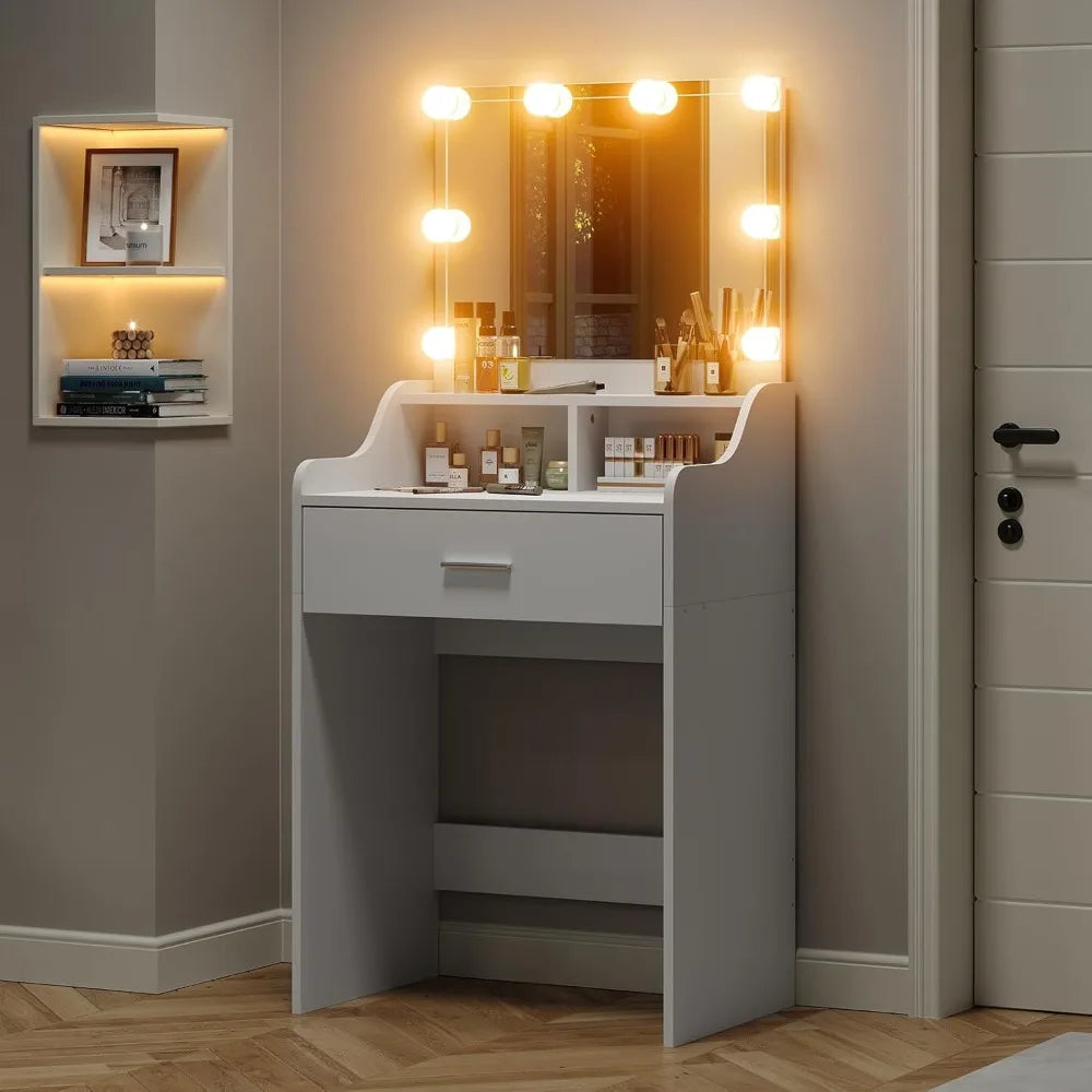 Illuminated Makeup Vanity Table with 23.6" Mirror, Storage, 3 Adjustable Light Modes