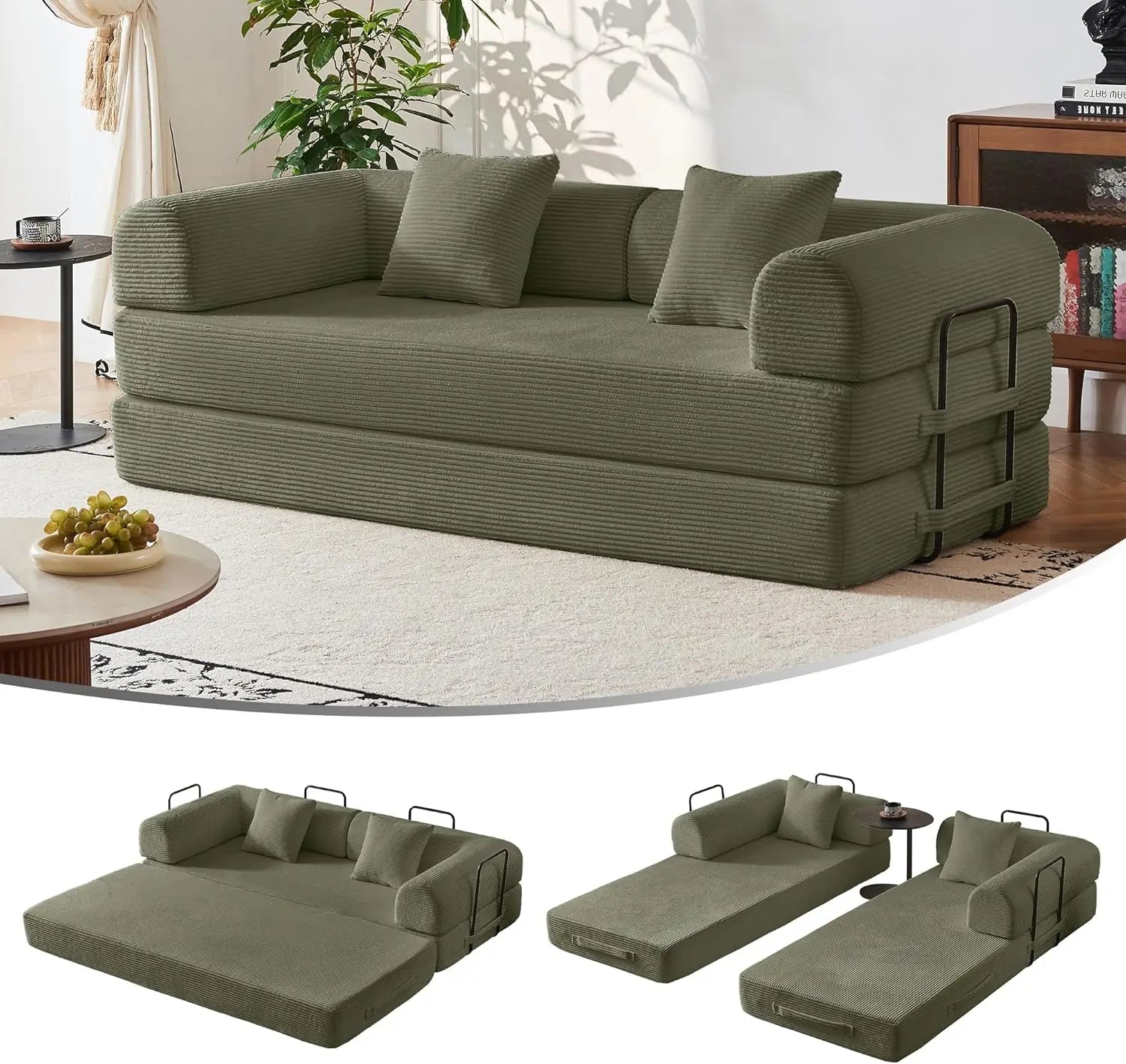 5-in-1 Convertible Sofa Bed | 79" Modular Sleeper with Fixed Frame & No Assembly | Boneless Compression & Pull Out Bed