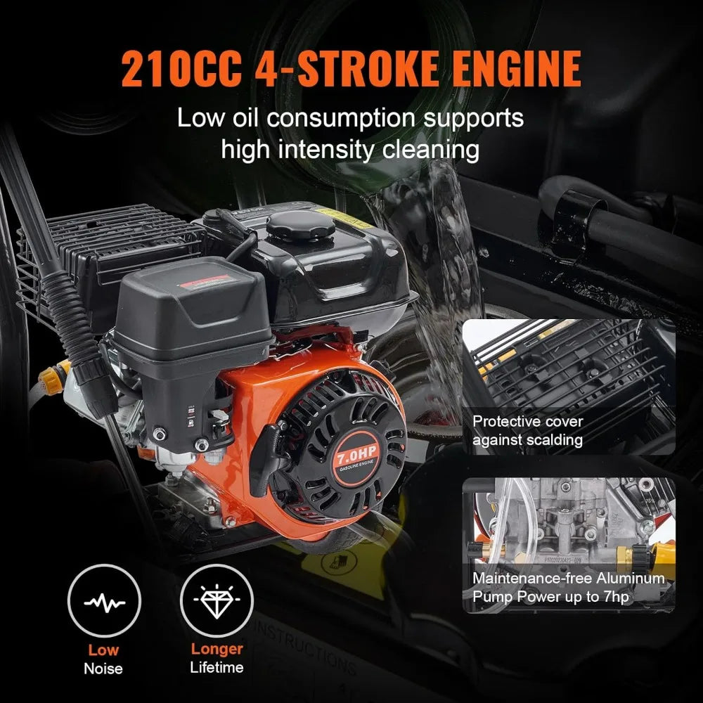 Gas-Powered Pressure Washer: 3400 PSI, 2.6 GPM, Spray Gun, Extension Wand, 5 Nozzles, Copper Pump