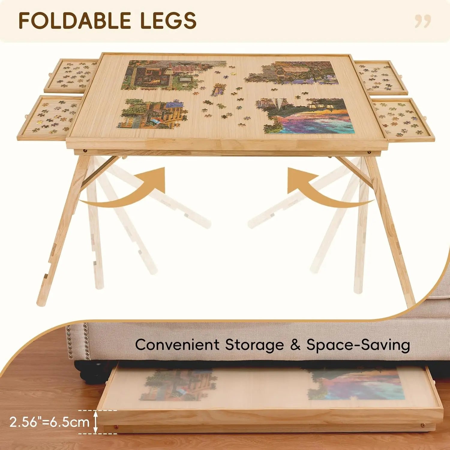 27.6" H Tall 2000 Piece Puzzle Table with Legs, 41" W x 28.5" D Large Wood Folding Jigsaw Puzzle Board with Cover for Adults