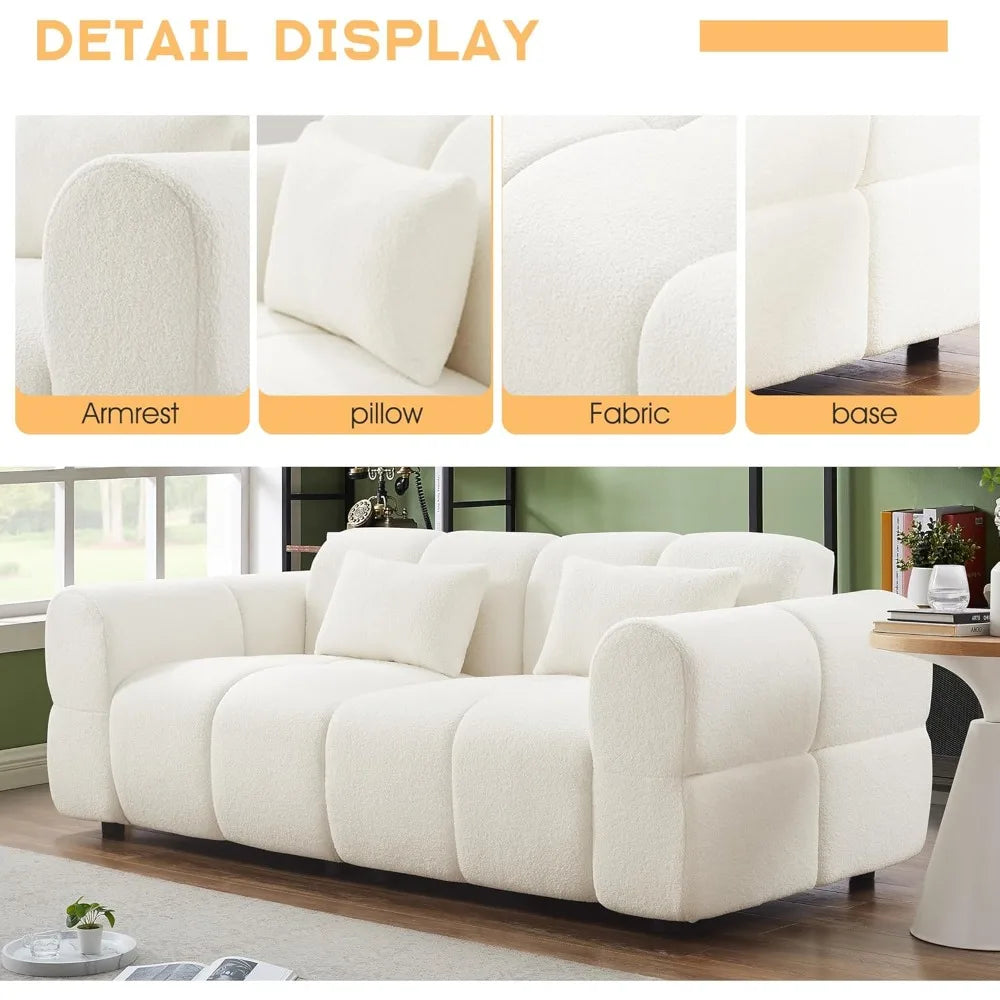 80" Upholstered 3-Seater Boucle Couch | Comfy Deep Seat Lambswool Cloud Sofa | Modern Oversized Loveseat for Living Room