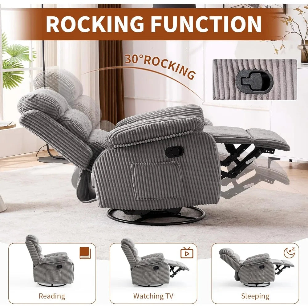 Premium Velvet 360° Swivel Rocker Recliner with Generous Footrest - High Back Gliding Chair for Nursery, Living Room & Compact Spaces