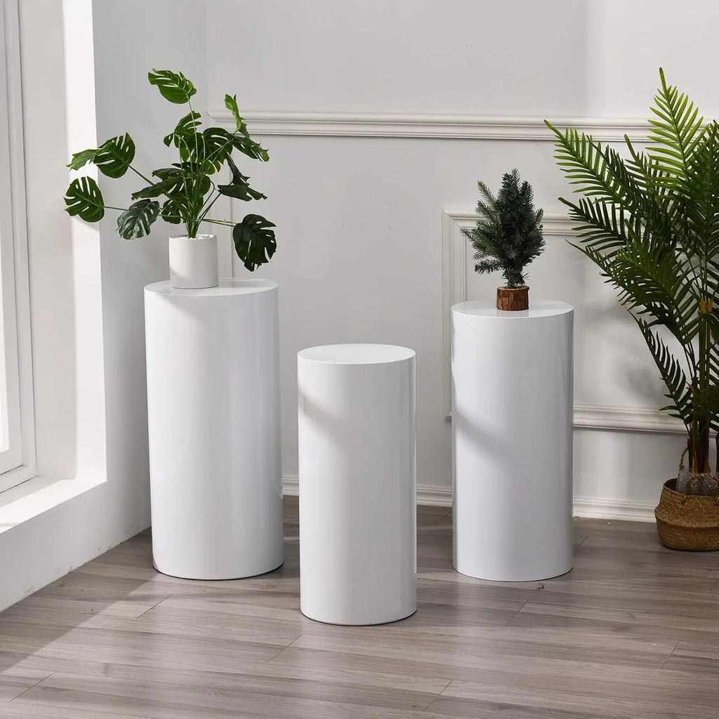 Set Of 3 Metal Cylinder Pedestal Stands For Party, Round Display Pillars For Wedding Birthday/ Dessert Table/ Art Decor