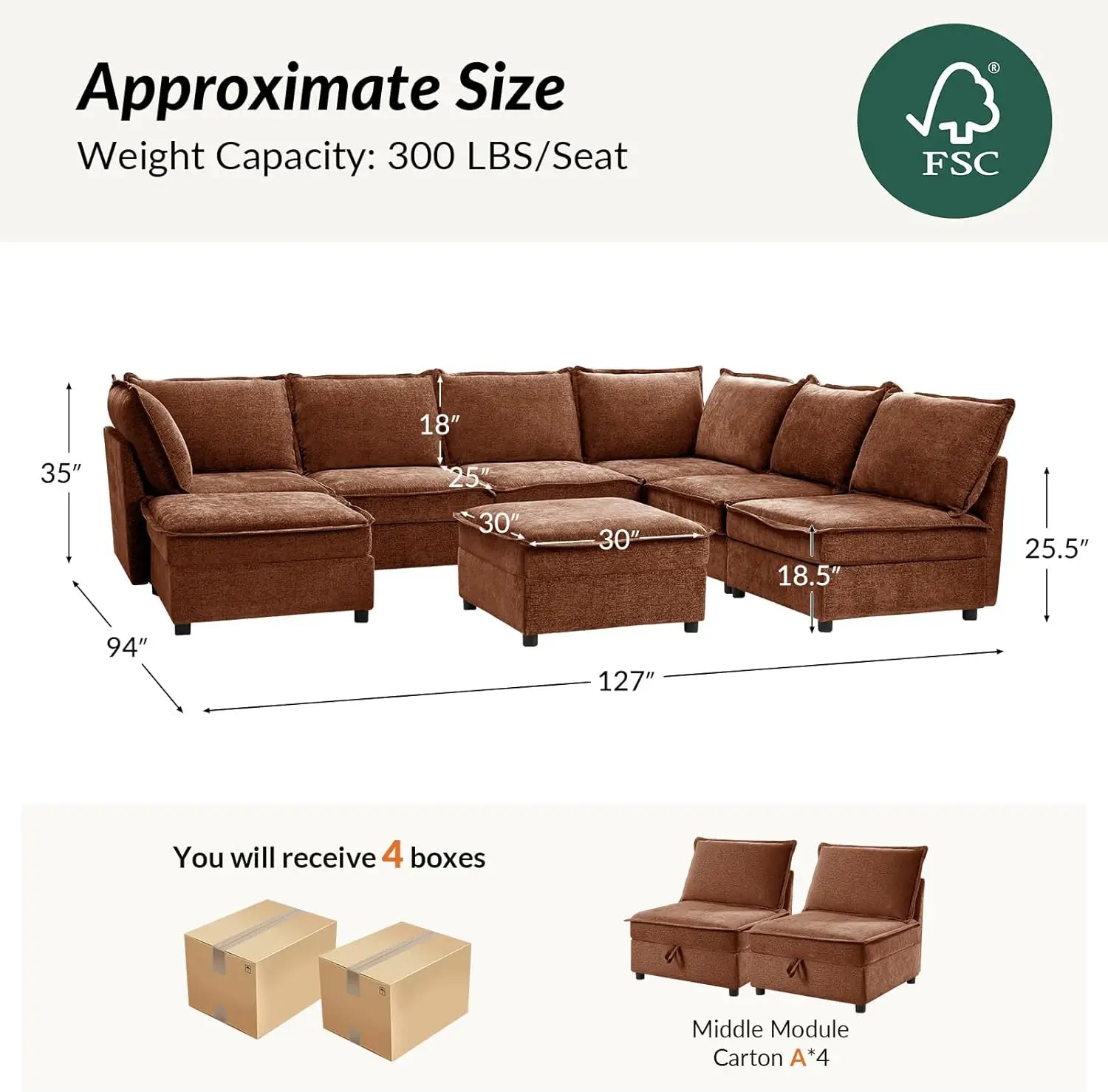 Oversized Modular Sectional Sofa, 8 Seat U Shaped Couch with Storage Ottoman, Comfy Chenille Sofa