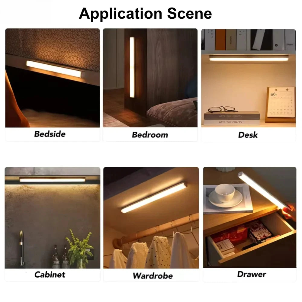 LED Motion Sensor Light Wireless USB  Rechargeable Night Light Portable Induction Lamp for Cabinet/ Wardrobe/ Staircase