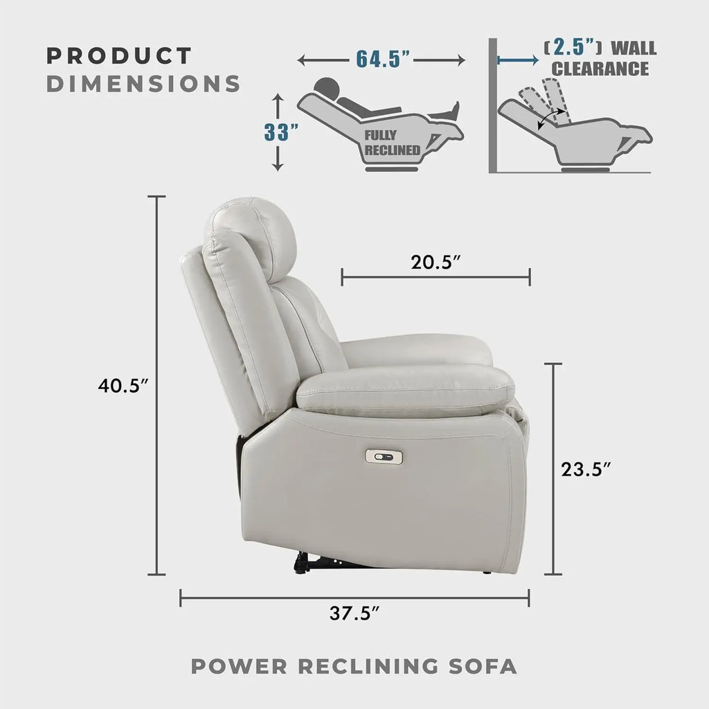 Power Double Recliner Sofa, Top Grain Leather Reclining Sofa with Pillow Top Armrests, Home Theater Seating, Wall Hugger